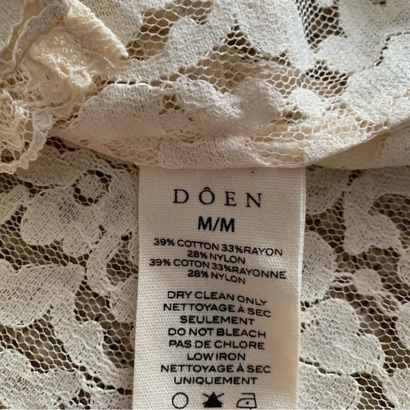 Doen Lenore Lace Collar Button Ruffle Short Sleeve Top Mother of Pearl Cream Tan - Picture 12 of 13